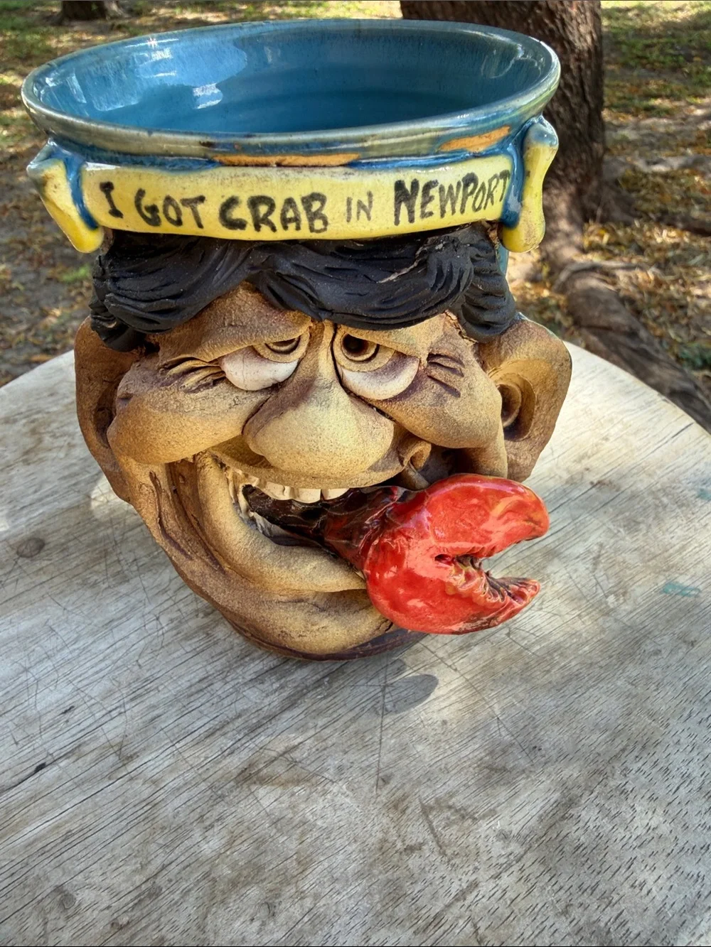 Whimsical Ceramic Crab Planter - Blue, Red & Brown